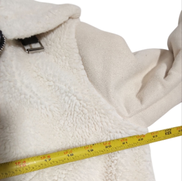 C & C California Plush Fleece Teddy Zip Black Contrast Aviator Moto Jacket Sz L - Picture 6 of 7